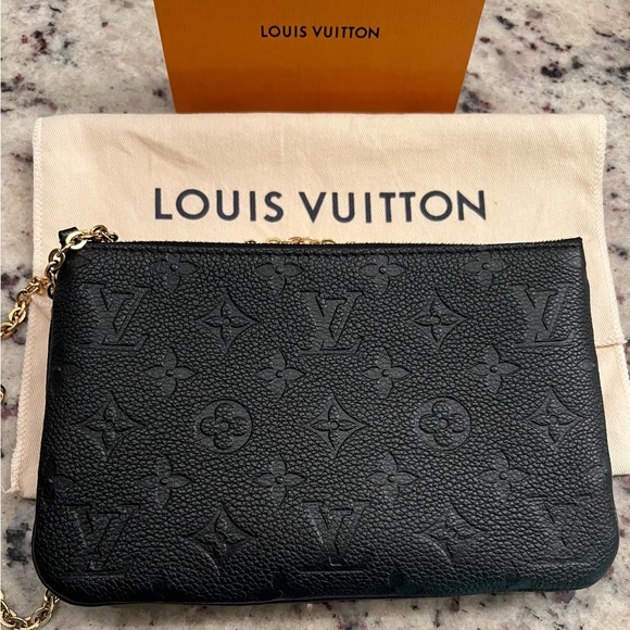 LOUIS VUITTON DOUBLE ZIP POCHETTE CROSSBODY EMPREINTE MONOGRAM NOIR Black - Picture 2 of 16